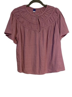 Old Navy Top M Rose Dawn Pintuck Babydoll Smocked Flocked Festival Cottagecore