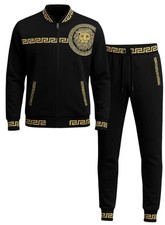 Men  s Casual Tiger Printed Mid Weight Designer Tech Suit Top  Bottom Set