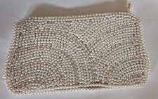 Pearl Beaded Zipped Clutch Purse/Evening Bag Wedding Craft Japan Vtg Formal