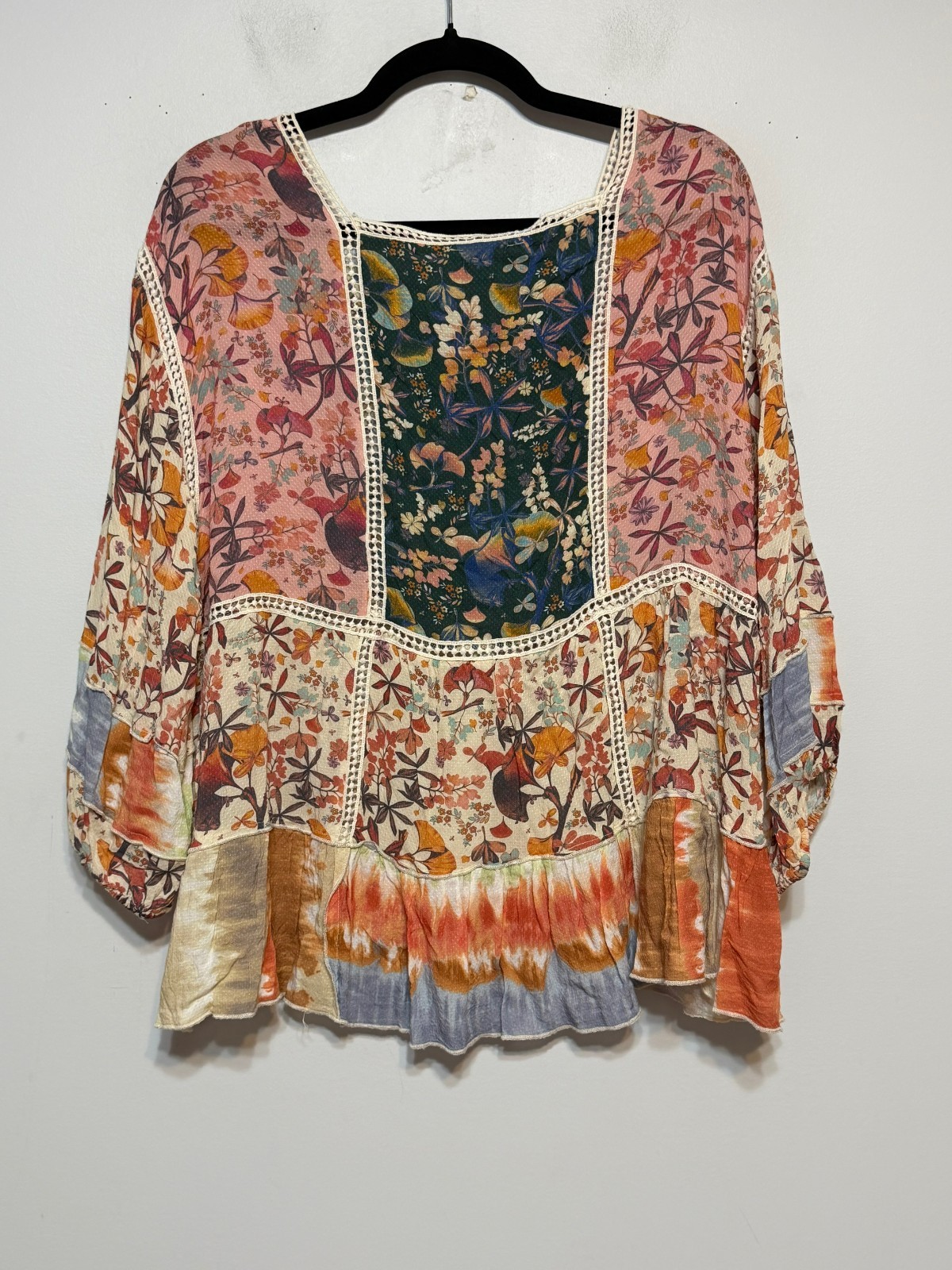 John Mark Boho Patchwork Crochet Trim Top Women S… - image 2