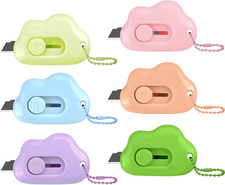 Cloud Retractable Box Cutter 6 Pack - with Key Rings,Safe Auto-Retract Design,Mi