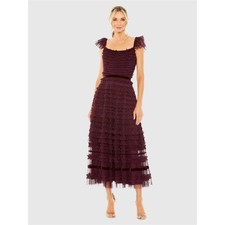 Mac Duggal Purple Ruffle Cap Sleeve Tiered Midi Dress for in Amethyst 10