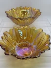 Vintage Indiana Amber Carnival Glass Marigold Sunflower Candy Dish Lot Of 2 Read