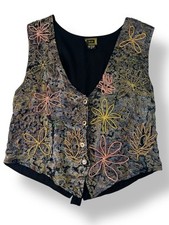 Vintage 90 s A. J. Floral Embroidered Vest Sz M Made In India