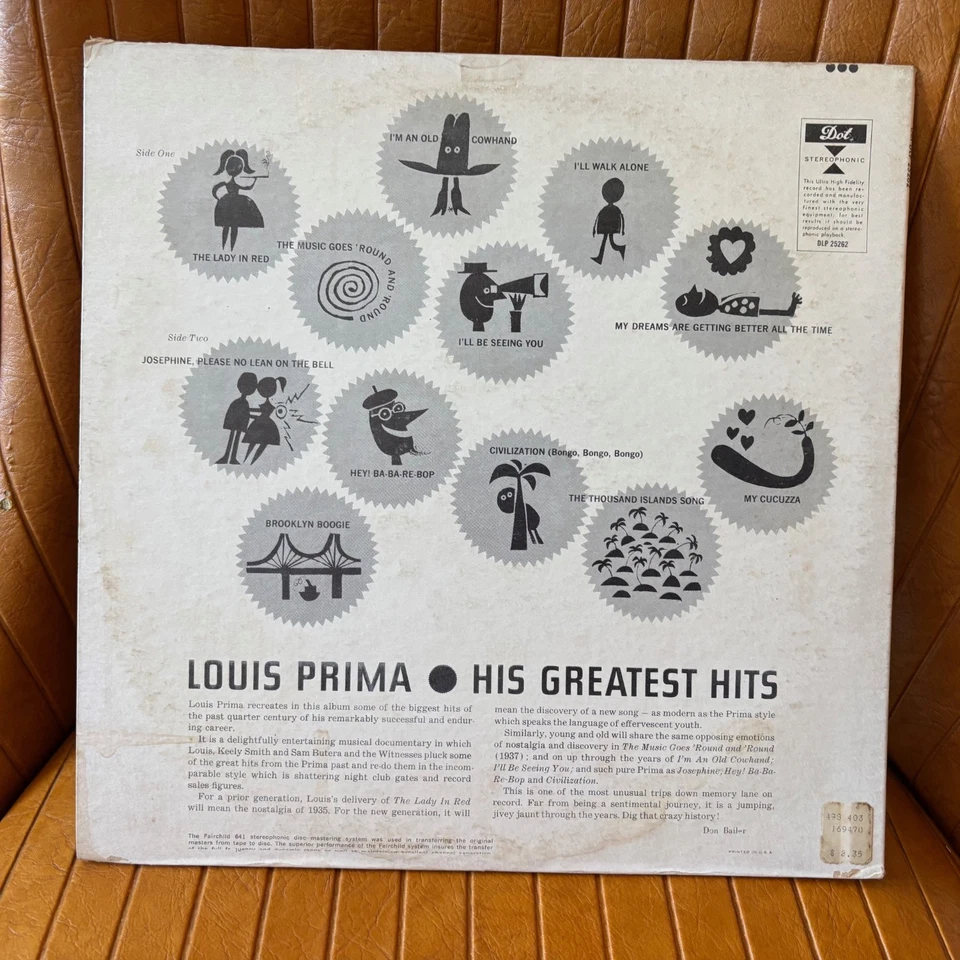 LOUIS PRIMA HIS GREATEST HITS STEREO VINYL LP RECORD ALBUM PLAY TESTED DOT 25262 - Image 2 of 4