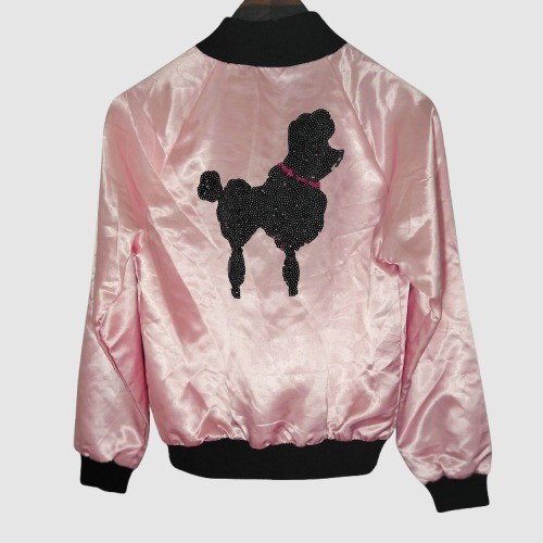 90s オンブレ　スポーツジャケット　ウールジャケット　ピンク　y2k Y2K Pink Satin Poodle Jacket Size S Kitsch Retro 50s Grease Pink