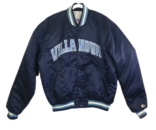 Starter Vintage 80s USA Villanova Satin Bomber Jacket Nylon Quilted Mens Size XL - product listing photo