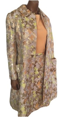 Vintage Gino Charles Brocade  Jackie O  Style Dress  & Long Jacket Suit Gold 8