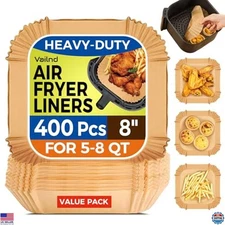 400 Count Heavy-Duty 8" Square Air Fryer Paper Liners – Non-Stick & Grease-Proof
