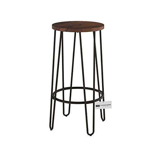 Set of 2 Counter-Height Bar Stools - 29.5" Round Wood Barstools with Hairpin ... - Picture 6 of 6