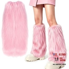 Furry Leg Warmers, Women Faux Fur Leg Warmers Furry Fuzzy Winter Boot Pink