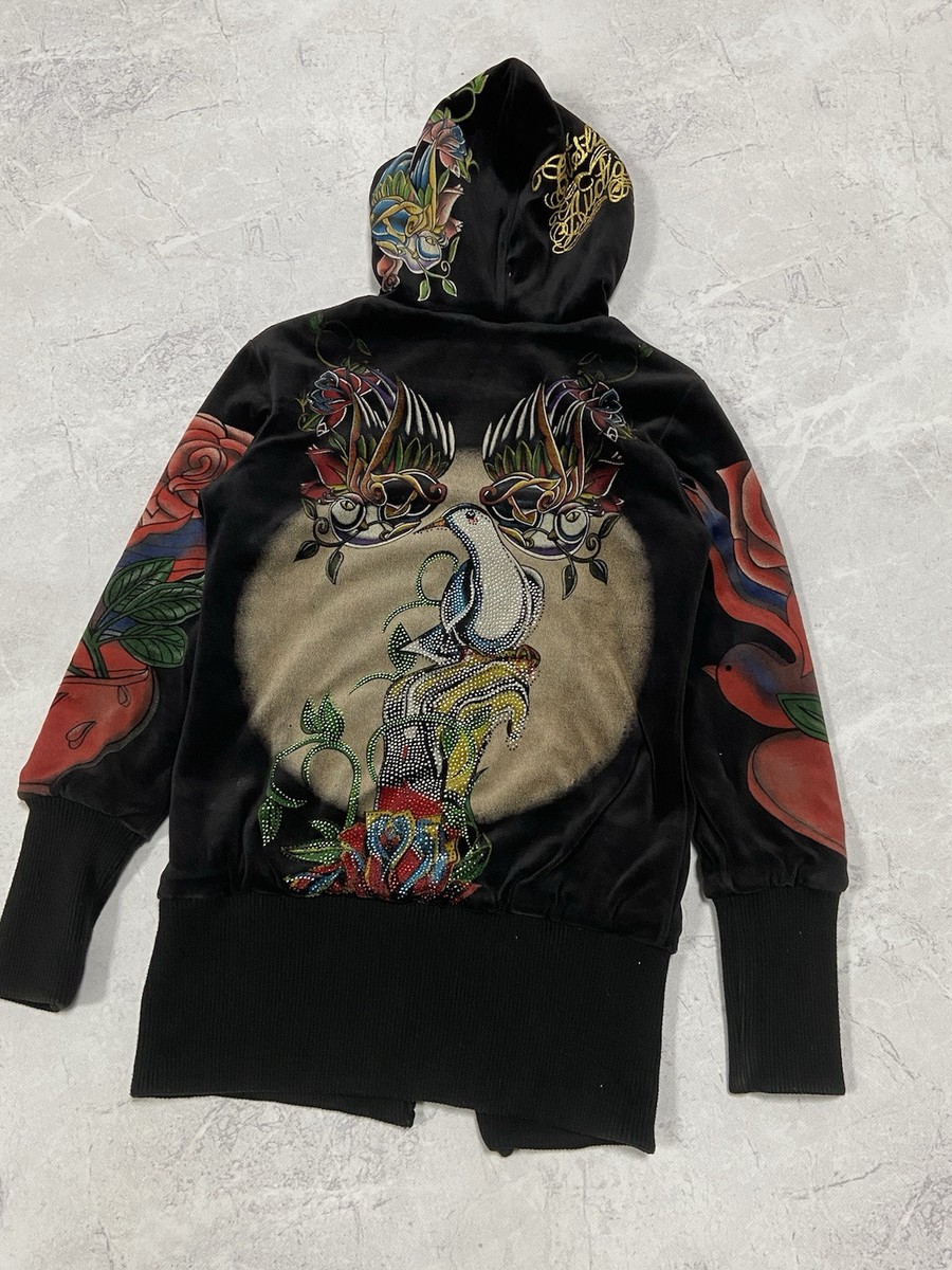 Christian Audigier Zip Hoodie Vintage Big Logo Tattoo Women's
