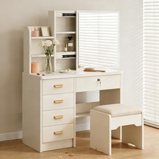 White Vanity Makeup Dressing Table Set With Stool Drawer Mirror Jewelry Desk