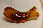 Vintage Blenko Amber Glass Whale Paperweight w Sticker Art Glass Brown