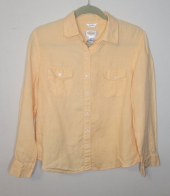 Talbots Blouse  Manga Larga Para Mujer Sz M 100% Linen Peach Color