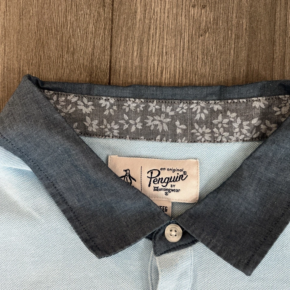 Penguin by Munsingwear Mens 2XL Knit Polo Shirt Light Blue Short Sleeve  - Image 3 of 4