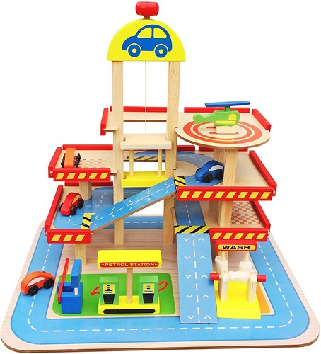 Wooden Car Park Parking Garage for Children 3 Floors Petrol Station 4 Cars, Heli - Picture 9 of 9