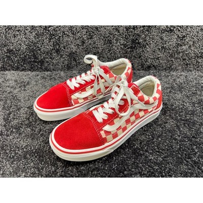 Vans Old Skool Low Red and White Checkerboard Sneakers Womens Size 7.5 Mens 6
