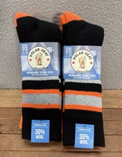 Polar Heat Socks Mens 7-12 Black Orange Thermal Socks Wool Blend 6 Pairs NEW