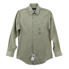 Geoffrey Beene Shirt Mens 14.5 32/33 Green Fitted Wrinkle Free Dress Classic NWT