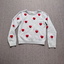 HM Kids Grey Knit Sweater Red 3D Textured Hearts Pullover Size 4-6Y