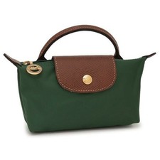 SALE LONGCHAMP Pouch w/ Handle LE PLIAGE ORIGINAL Logo Slider BRITISH GREEN NEW