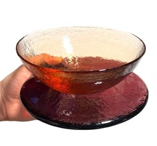 Hudson Beach Recycled Glass Copper Bowl With Plum Plate Stand Fire & Light STYLE