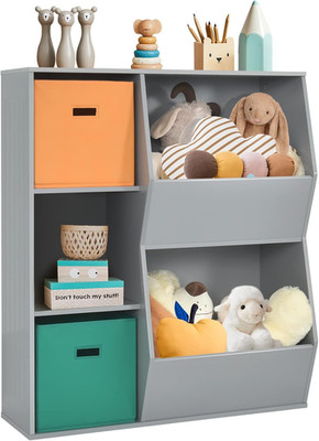 5-Cube Kids Toy Storage Cabinet, Freestanding Children Bookcase W/ 2 Foldable St
