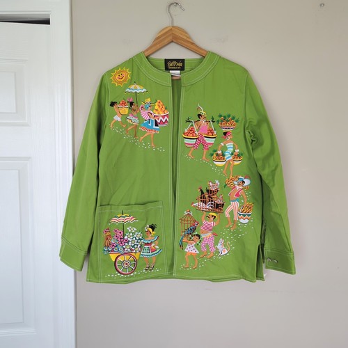 Bob Mackie Wearable Art Green Embroidered Blazer Small Art to Wear Eclectic