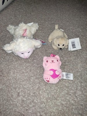 6-Plush Lot-Lamb, Petooties  Bronzie  Puppy & Pink Heart Kitty Clip   All w/ Tag