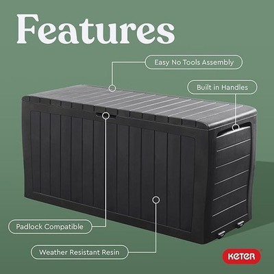 Keter Marvel Plus 71 Gal Deck Box - Dark Grey Resin Outdoor Storage for Patio