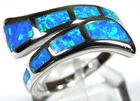 Beautiful Free Shape Blue Fire Opal Gemstone Inlay Ring 925 Sterling Silver Ring