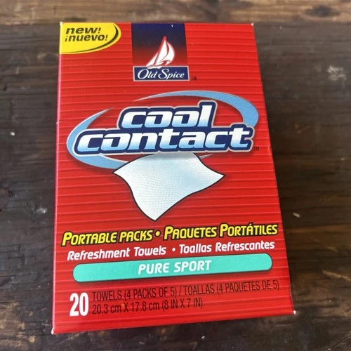 Old Spice Cool Contact Pure Sport 20 Refreshment Towels NIB 4 Packs In Box