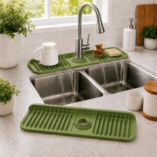 17.7" Green Button Style Faucet Drip Catcher Silicone Faucet Mat for Kitche...