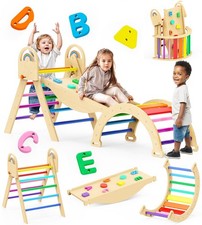 Pikler Triangle Set, 9-in-1 Foldable Wooden Climbing Toy for Toddler 1.8-7Y, ...