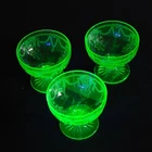 ANCHOR HOCKING Cameo Ballerina URANIUM Green Depression Glass Sherbets-Set 3