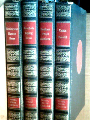 4 1971 Nobel Prize Library Leather Bound Faulkner, Hemingway Churchill Kipling