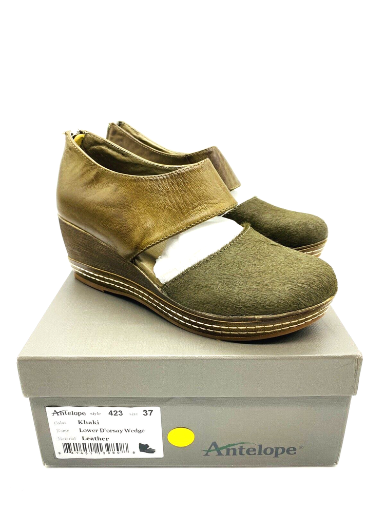 Antelope  423 Lower Dorsay Wedge Mary Jane Leather- Khaki,  EUR 37 / US 6-6.5