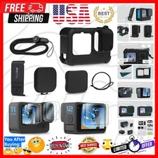GoPro Hero 12/11/10/9 Silicone Case Kit with Lens Caps & Battery Cover - Durable