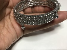 Vintage Silver Tone Paved Prong Set Crystal Rhinestone Wrap Bracelet