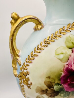 LARGE JPL LIMOGES FRANCE HAND PAINTED APPLIED GOLD ROSES VIOLETS