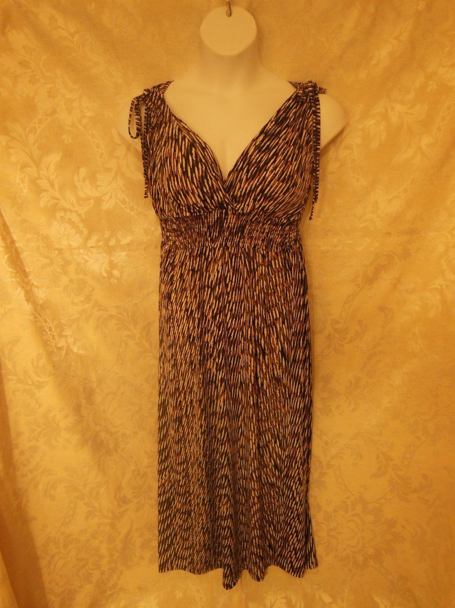 Medium MAXI DRESS Studio West Apparel brown, black & white stretch MAXI Dress-image