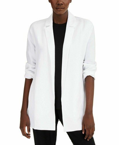Eileen Fisher Tencel & Org Linen Slub Notch Collar Blazer White LARGE NWT