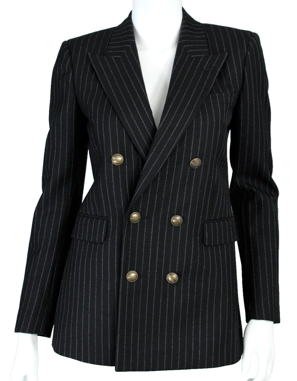 Giacca blazer doppiopetto SAINT LAURENT nero gessato lana 38