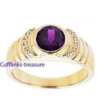 Natural Amethyst CZ Gemstones with 925 Sterling Silver Gold Plated Ring 555