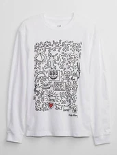 New Keith Haring Art Red Heart Collage Mens Medium Pop Street Art Cotton L/S Tee