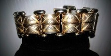 Vintage Gold Tone 2 Row Damascene Bracelet With Safety Chain