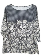Lands' End Cotton Gingham Floral 3/4 Sleeve Tunic Size 1X