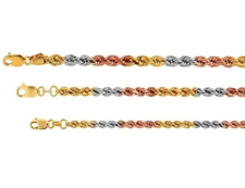14k Gold Tri-color Solid Rope Chain 2.5mm-4mm Twist Link Necklace 16"-26"