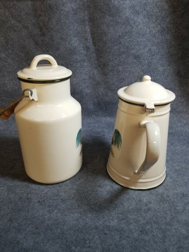 Tetera de esmalte vintage y lata de agua/leche, estampado de gallo en el lateral. - Imagen 7 de 10